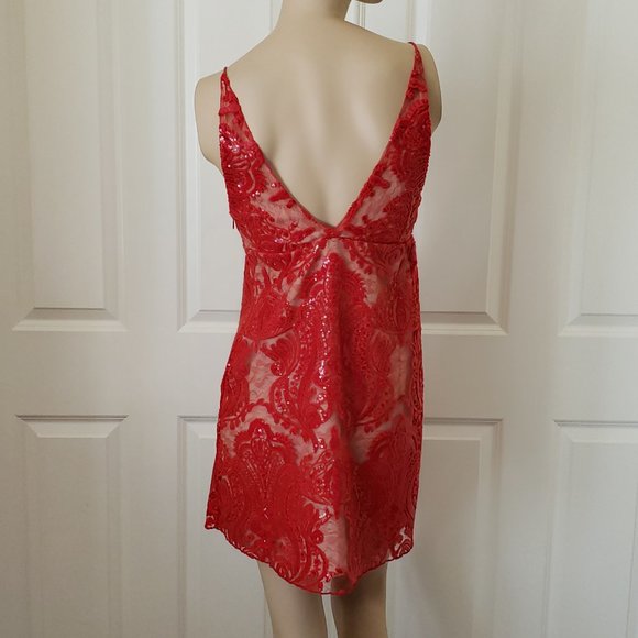 Free People Night Shimmers Mini Dress SZ 0 Red - Picture 4 of 10